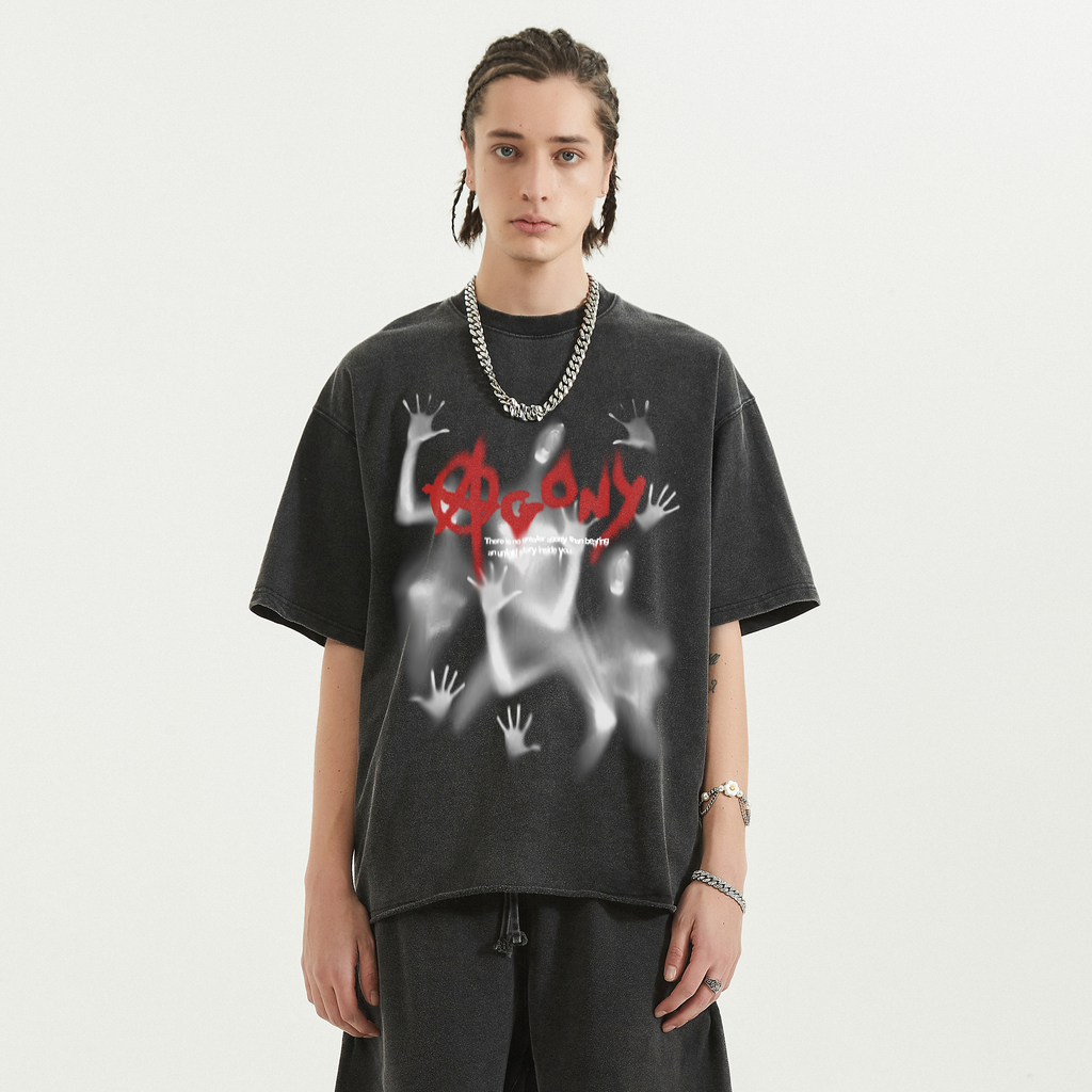 Agony Ghost Vintage Boxy Shirt Oversized Streetwear Graphic Tees Y2K