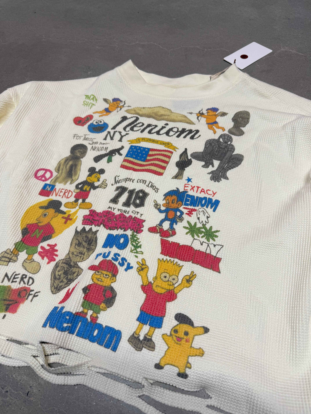 Rebel Riot Cartoon Archive Thermal Cropped Long Sleeve Shirt Oversized Fit Y2K Streetwear
