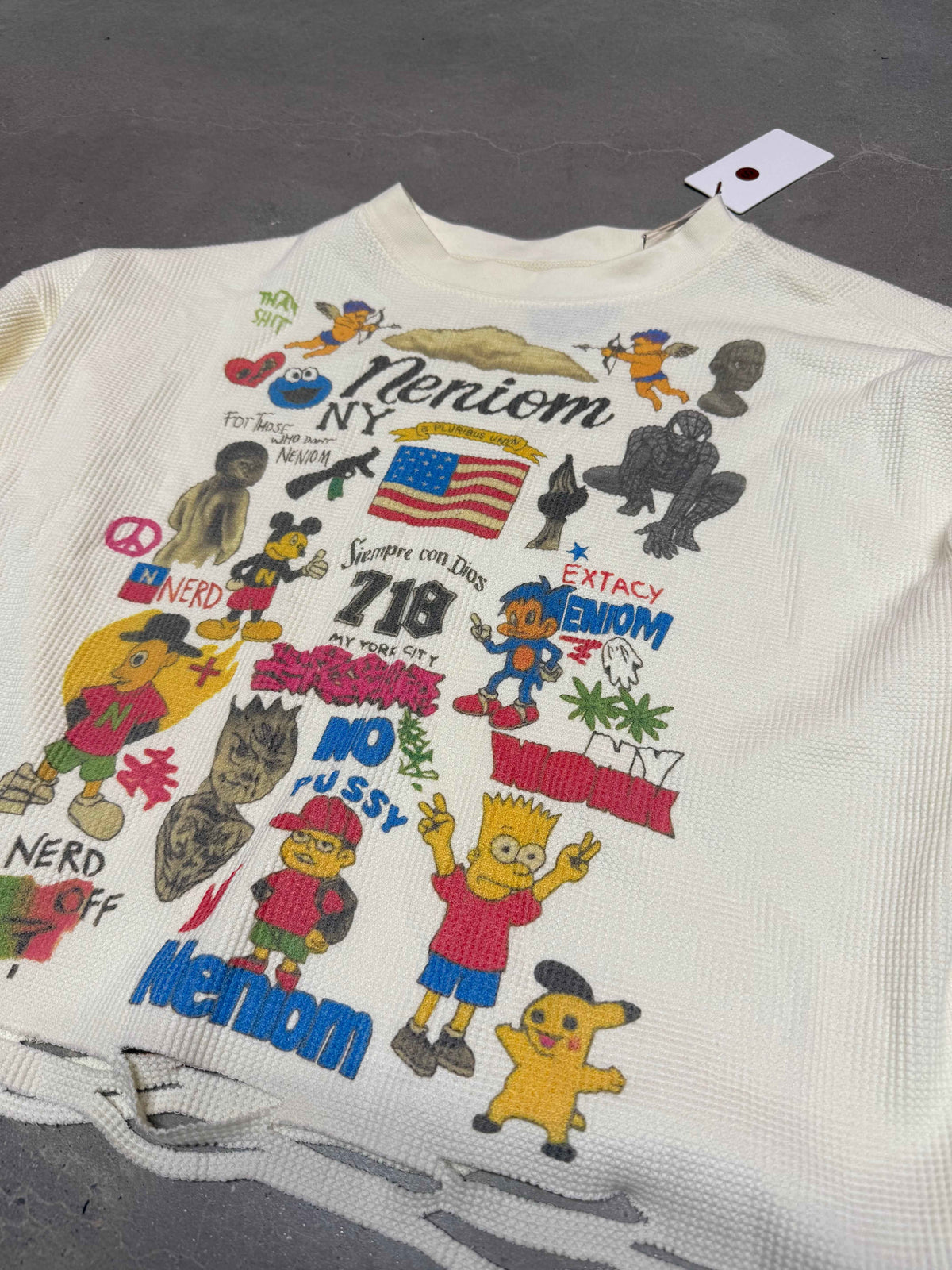 Rebel Riot Cartoon Archive Thermal Cropped Long Sleeve Shirt Oversized Fit Y2K Streetwear