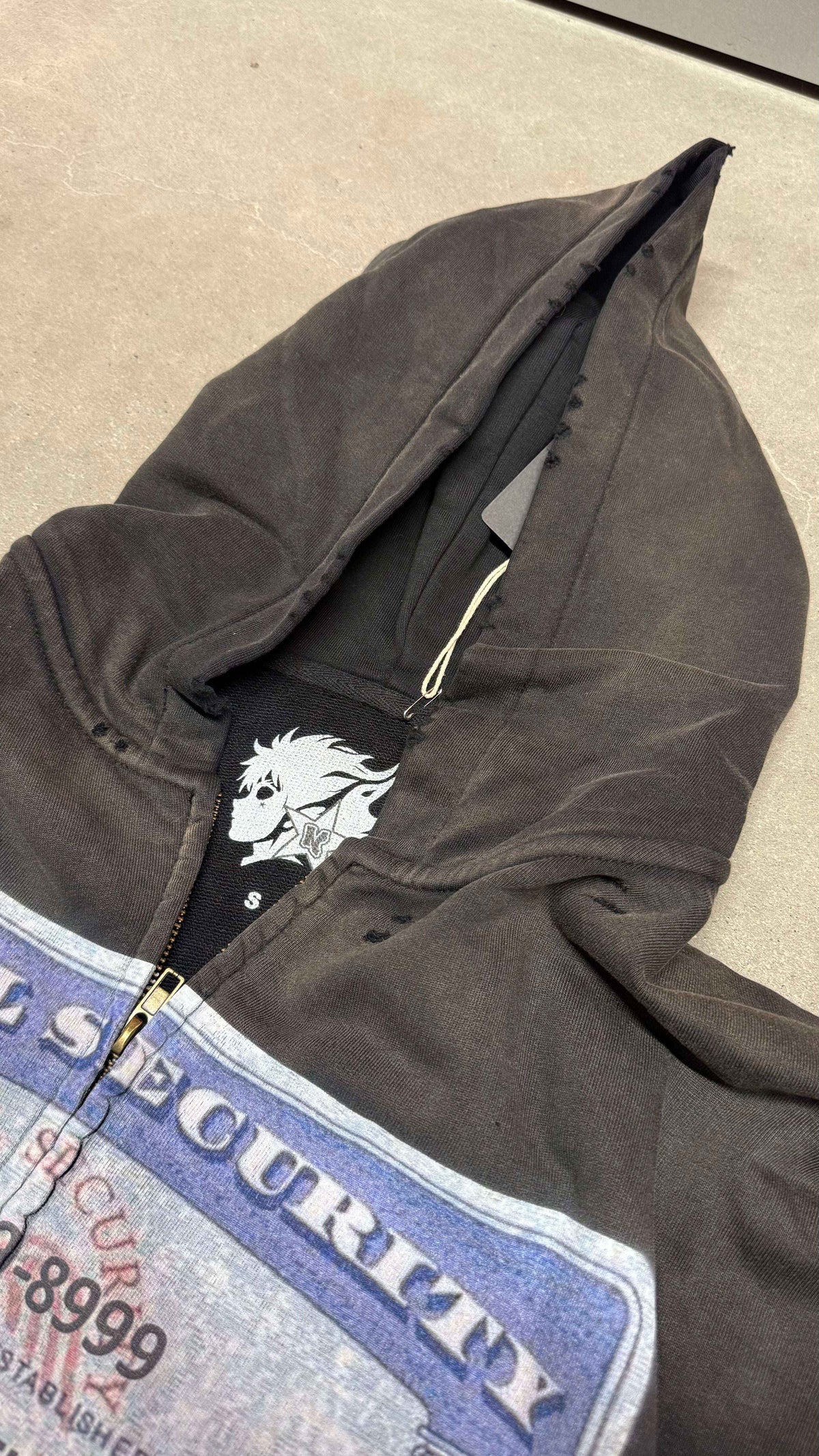 Social Security Destroyed Zip-Up Streetwear Hoodie Unisex  Oversized Graphic Opium Y2K
