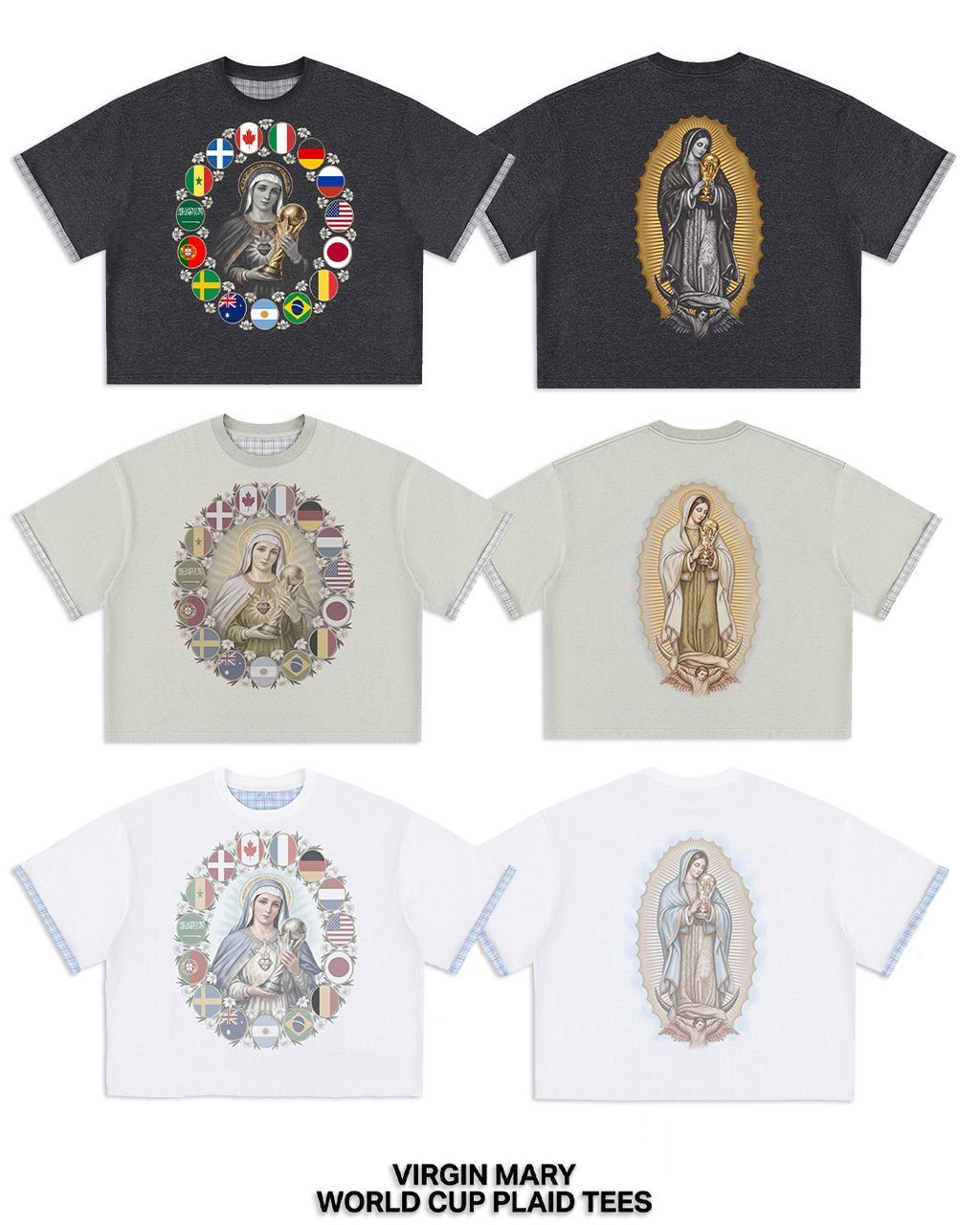 Virgin Mary World Cup Boxy Plaid Double Layered Godly Blue T-Shirt Oversized Tee