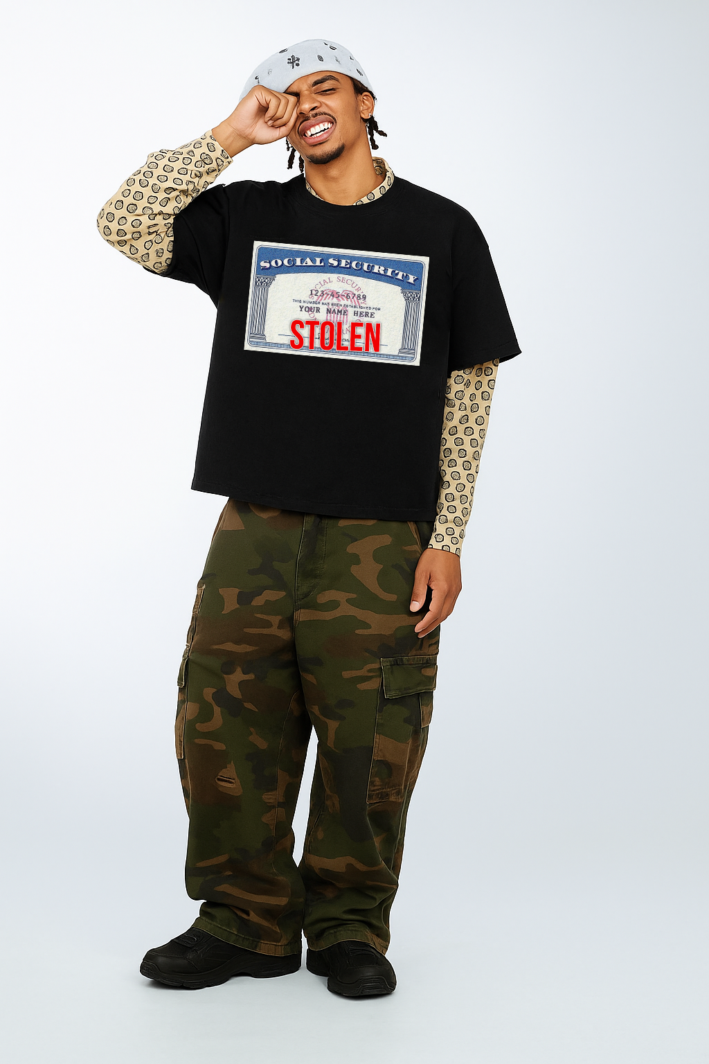 Stolen Social Security Graphic T-Shirt – Y2K Streetwear Oversized Unisex Shirt Funny Urban