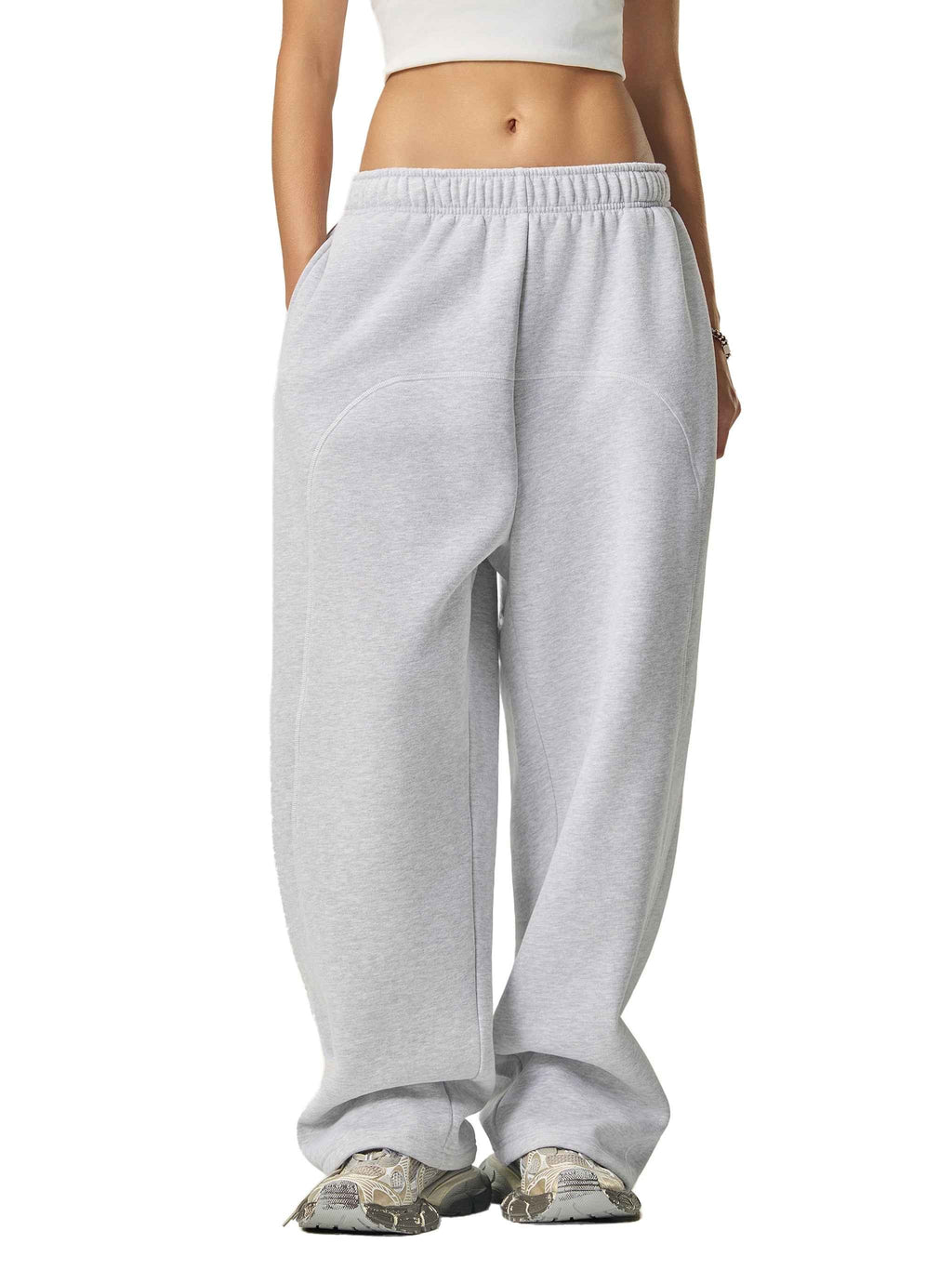 Phantom Core Grey Tracksuit Contrast-Stitched Fleece Sweatpants Streetwear Y2K