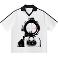 Crosshair Target Scope White Collar Striped Soccer Y2K Jersey