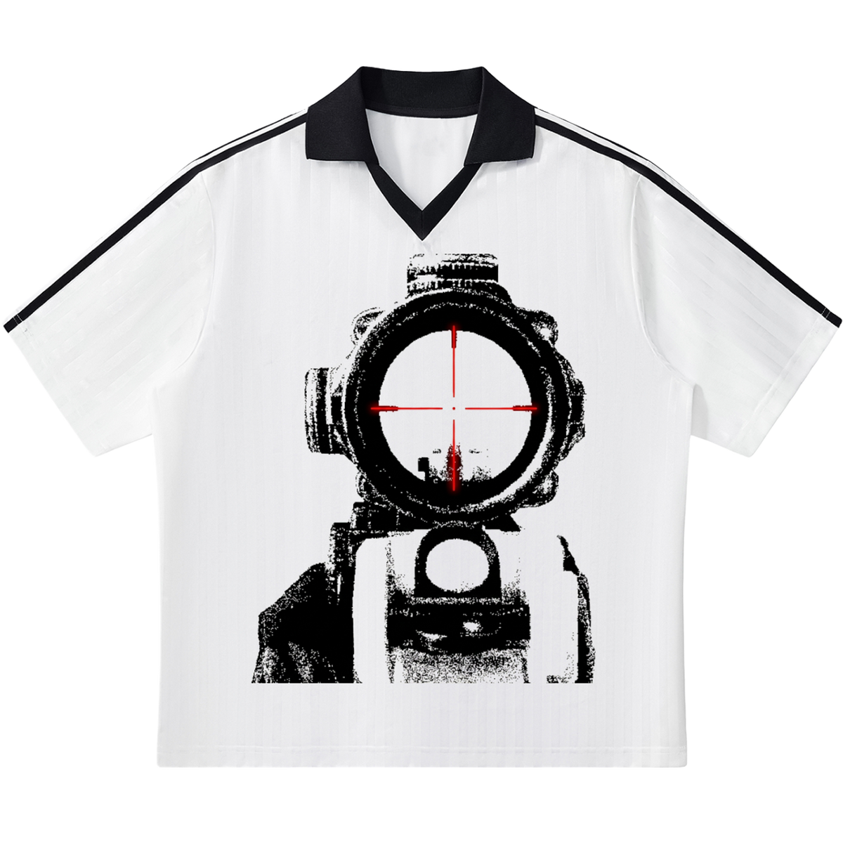 Crosshair Target Scope White Collar Striped Soccer Y2K Jersey