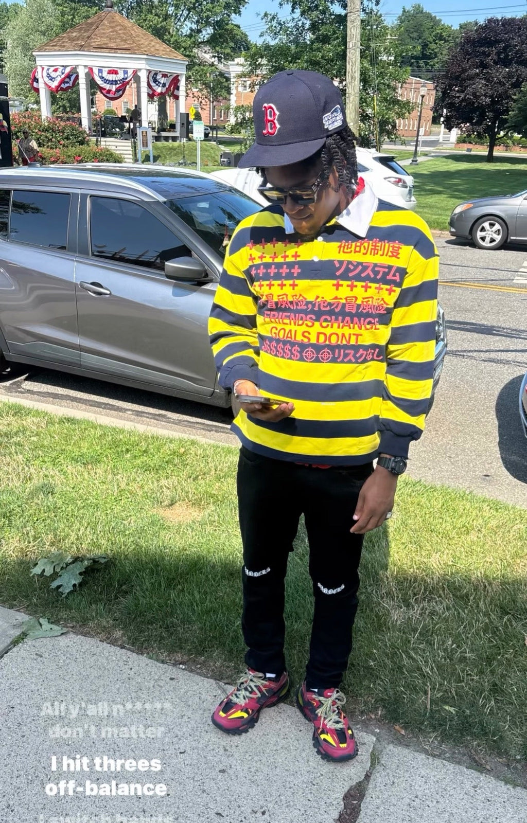 Friends Change, Money Don't Collared Color Block Stripe Polo Shirt Yellow / Navy Blue / Red