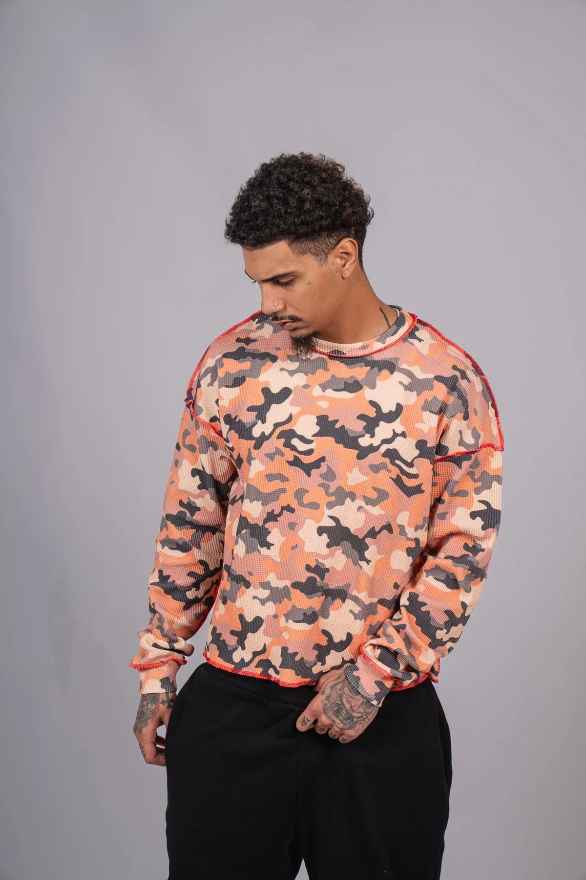 ★ LIMITED ★ Military War Burnt Orange Camouflage Boxy Thermal Long Sleeve Sweater Streetwear