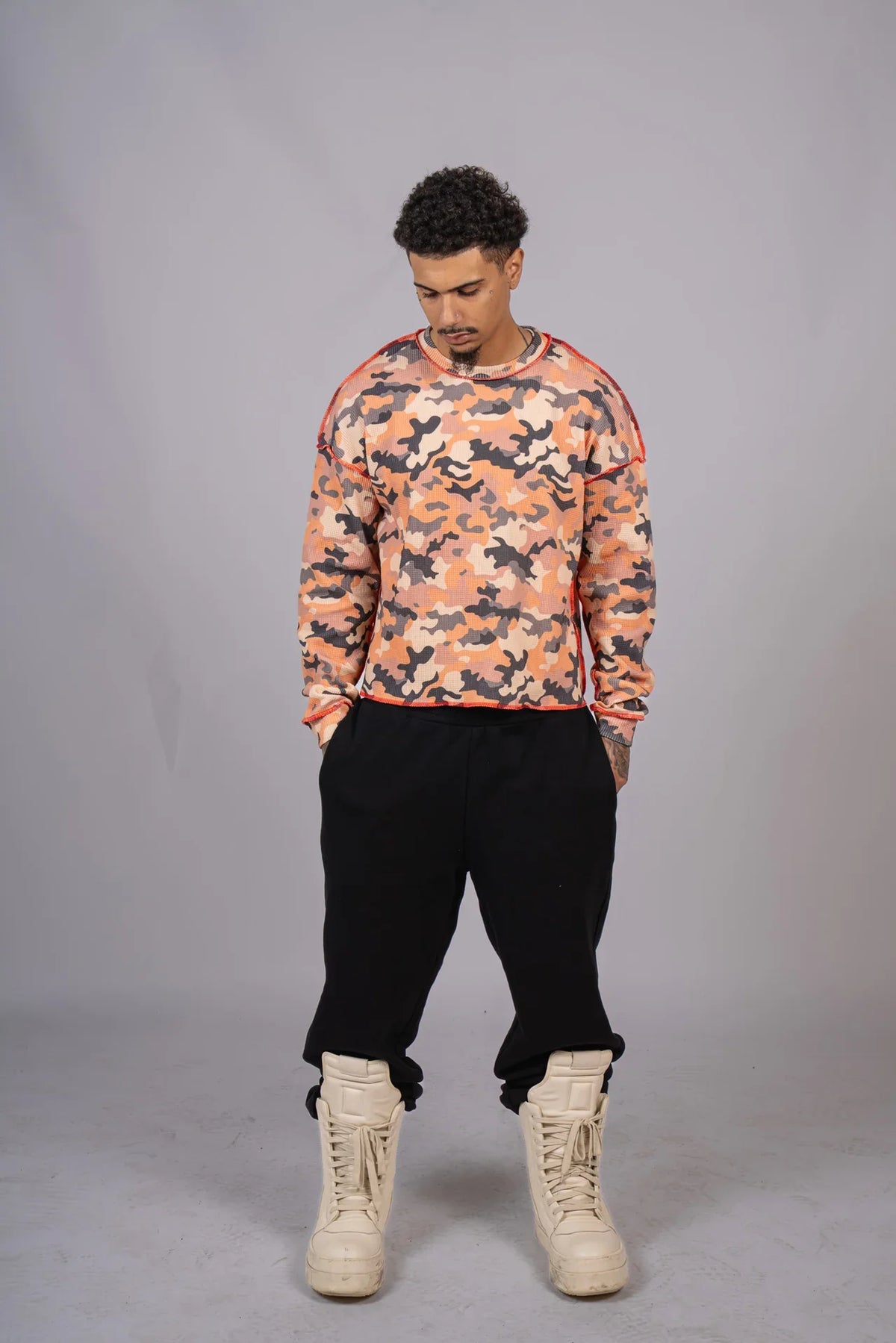 ★ LIMITED ★ Military War Burnt Orange Camouflage Boxy Thermal Long Sleeve Sweater Streetwear