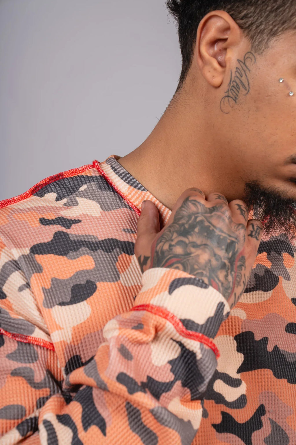 ★ LIMITED ★ Military War Burnt Orange Camouflage Boxy Thermal Long Sleeve Sweater Streetwear