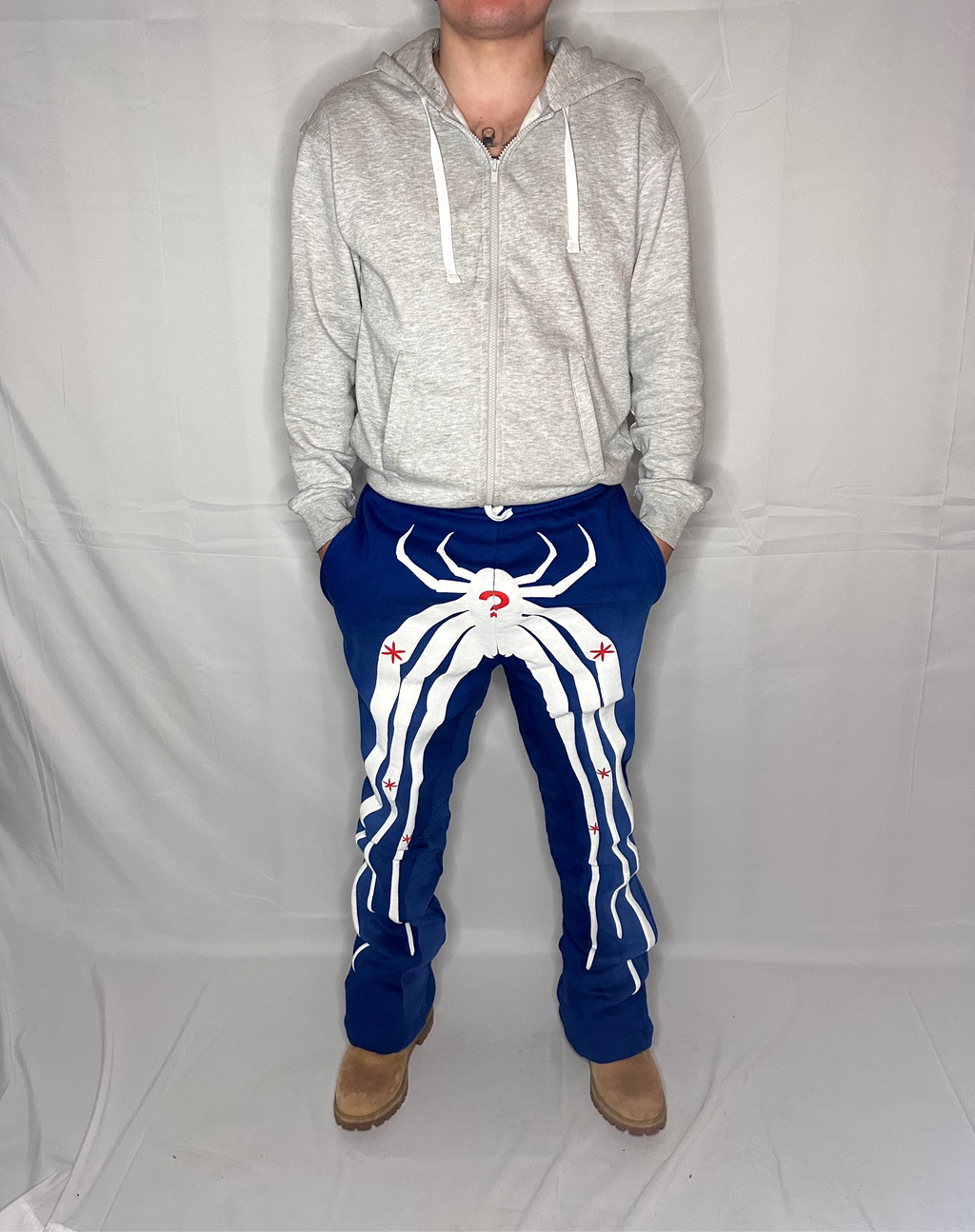 ★ LIMITED ★ Neniom Puff Printed Oversized Spider Flared Sweatpants BLUE Streetwear Y2K