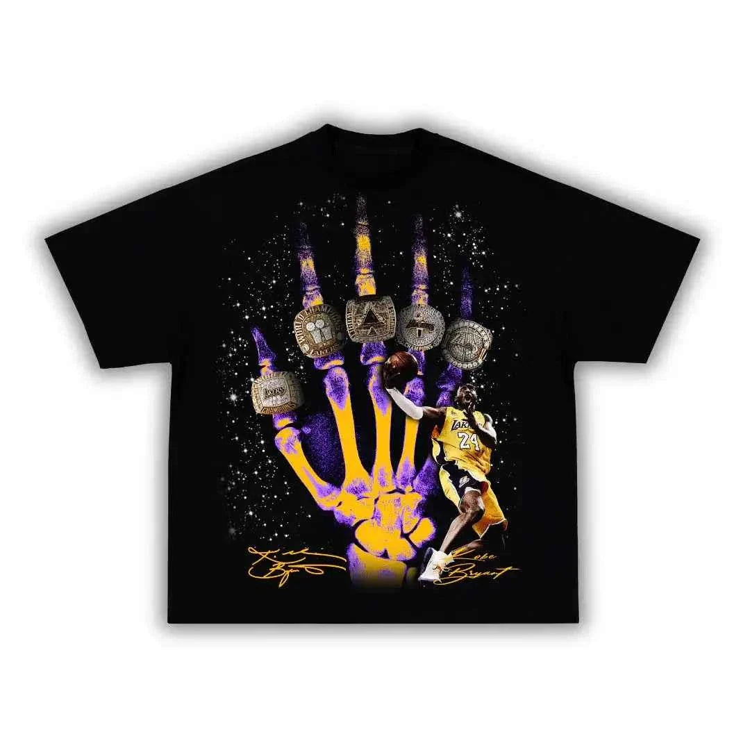 Kobe Bryant 5 Rings Laker Boxy Vintage Graphic Retro Oversized Basketball Tee Streetwear Y2K