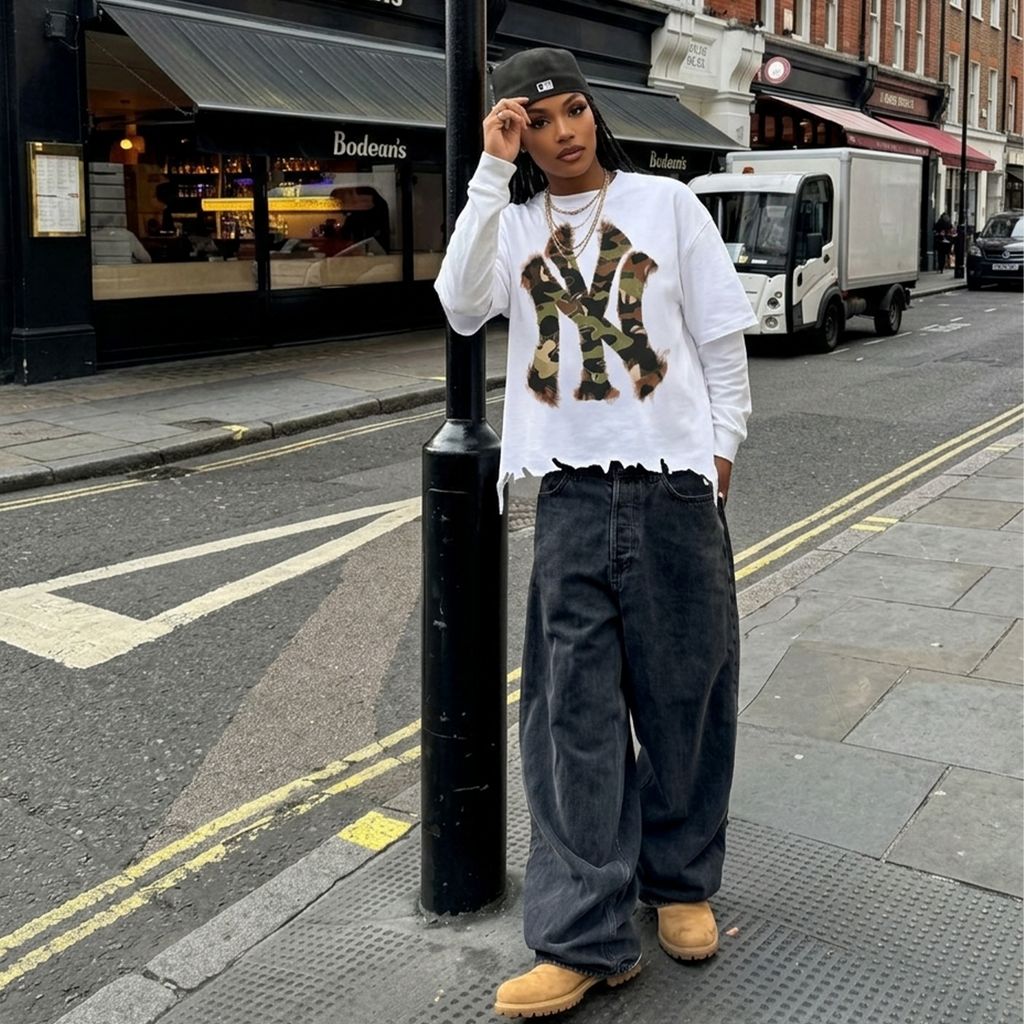 Destroyed NYC Camo Oversized Boxy Tee