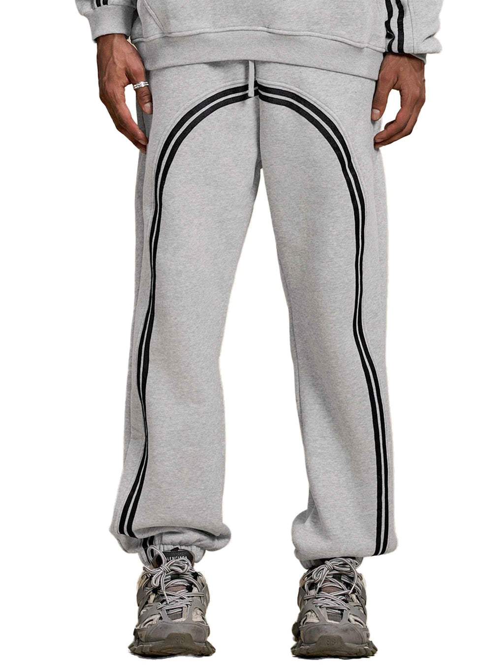 Eclipse Grey Tracksuit Contrast-Stitched Fleece Jogger Sweatpants Streetwear Y2K