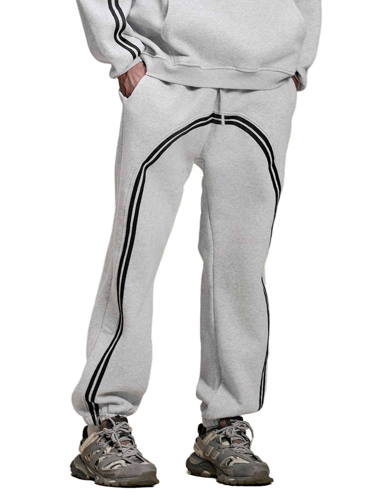 Eclipse Grey Tracksuit Contrast-Stitched Fleece Jogger Sweatpants Streetwear Y2K