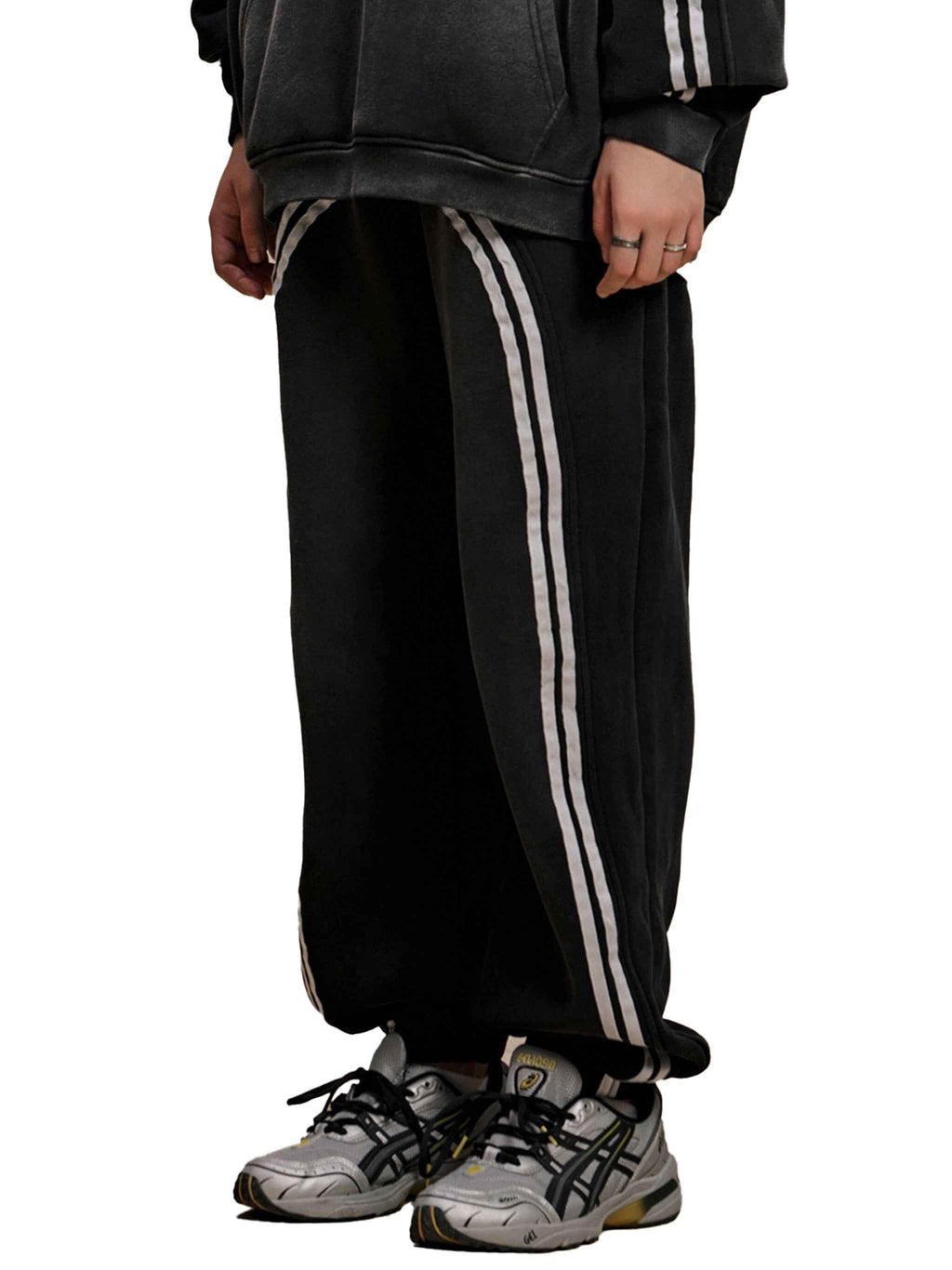 Eclipse Black Tracksuit Contrast-Stitched Fleece Jogger Sweatpants Streetwear Y2K