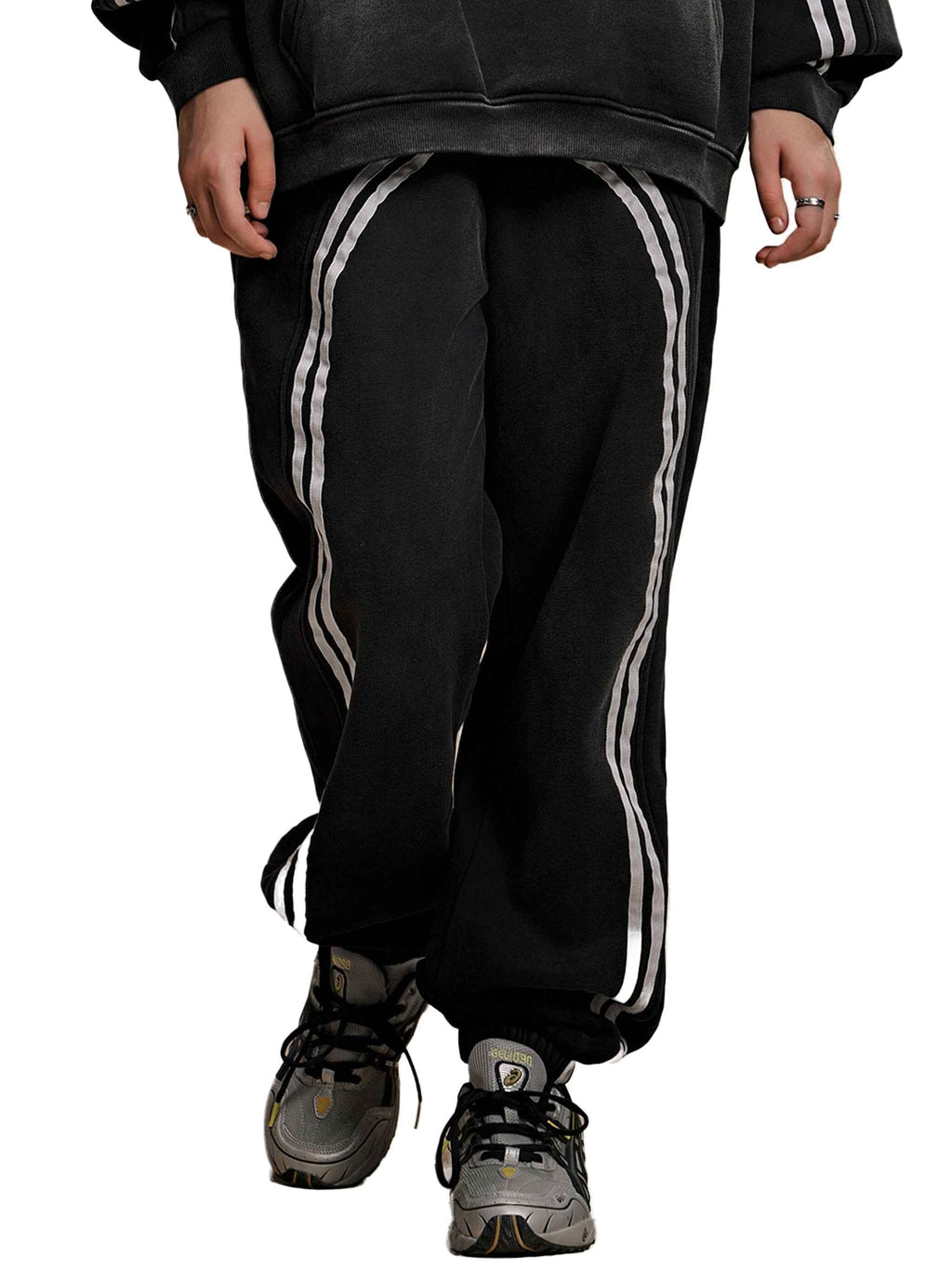 Eclipse Black Tracksuit Contrast-Stitched Fleece Jogger Sweatpants Streetwear Y2K