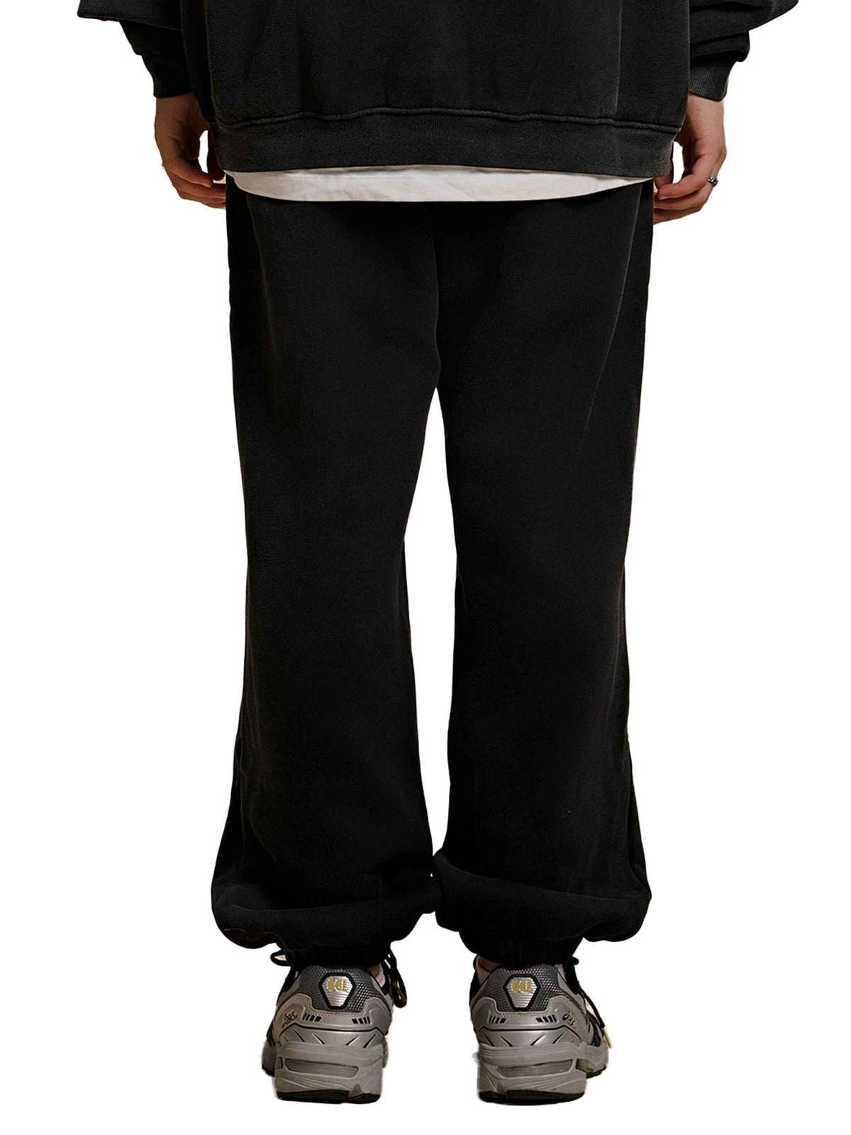 Eclipse Black Tracksuit Contrast-Stitched Fleece Jogger Sweatpants Streetwear Y2K