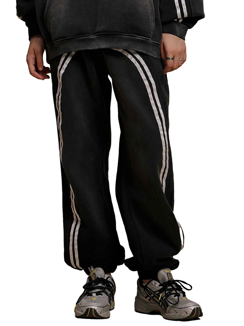 Eclipse Black Tracksuit Contrast-Stitched Fleece Jogger Sweatpants Streetwear Y2K