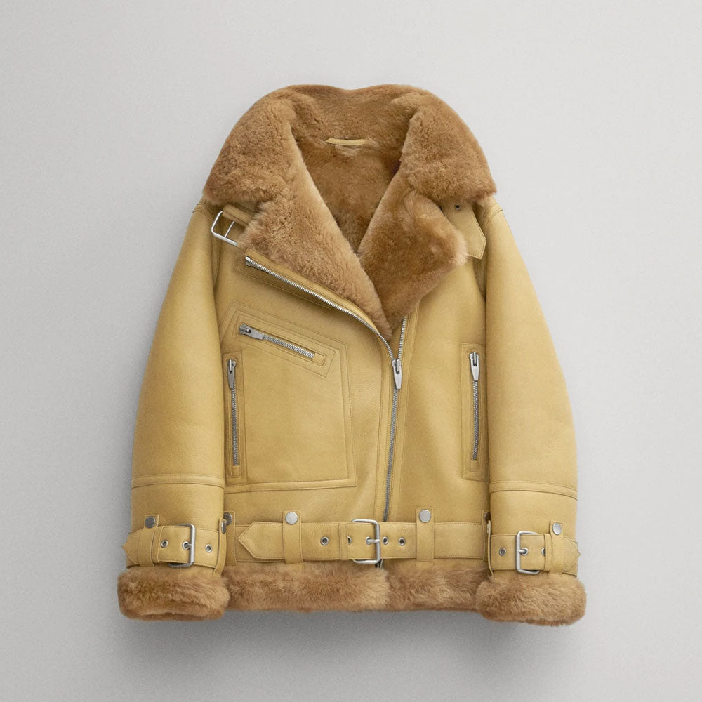 Women's Light Brown RAF Sheepskin Shearling Aviator Jacket
