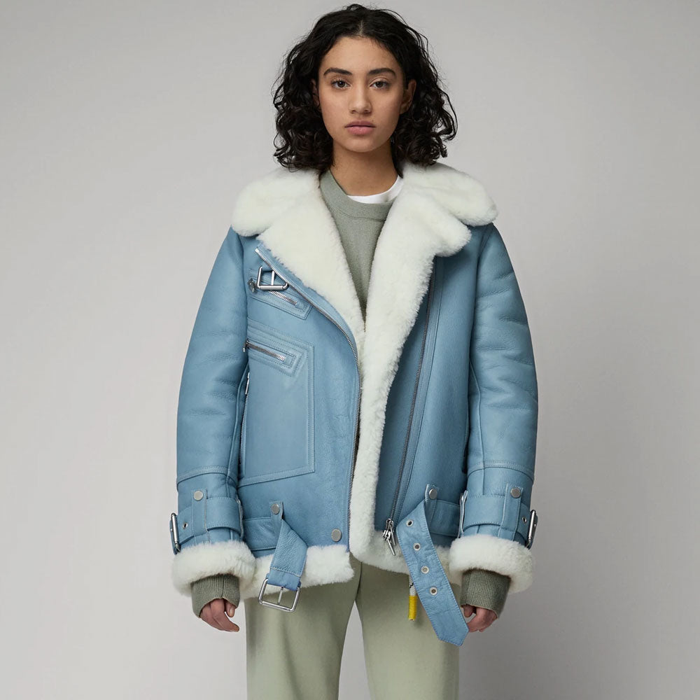 Women's Light Blue B3 Shearling Aviator Jacket