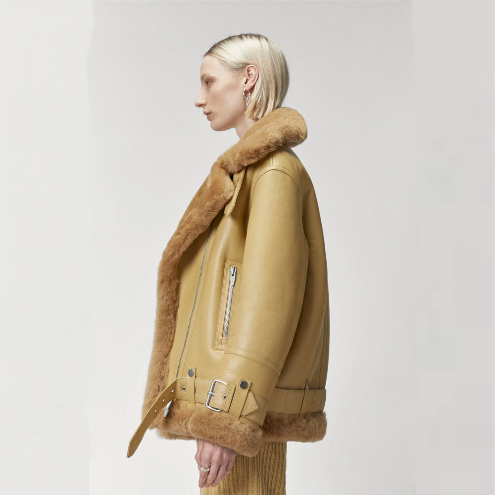 Women's Light Brown RAF Sheepskin Shearling Aviator Jacket