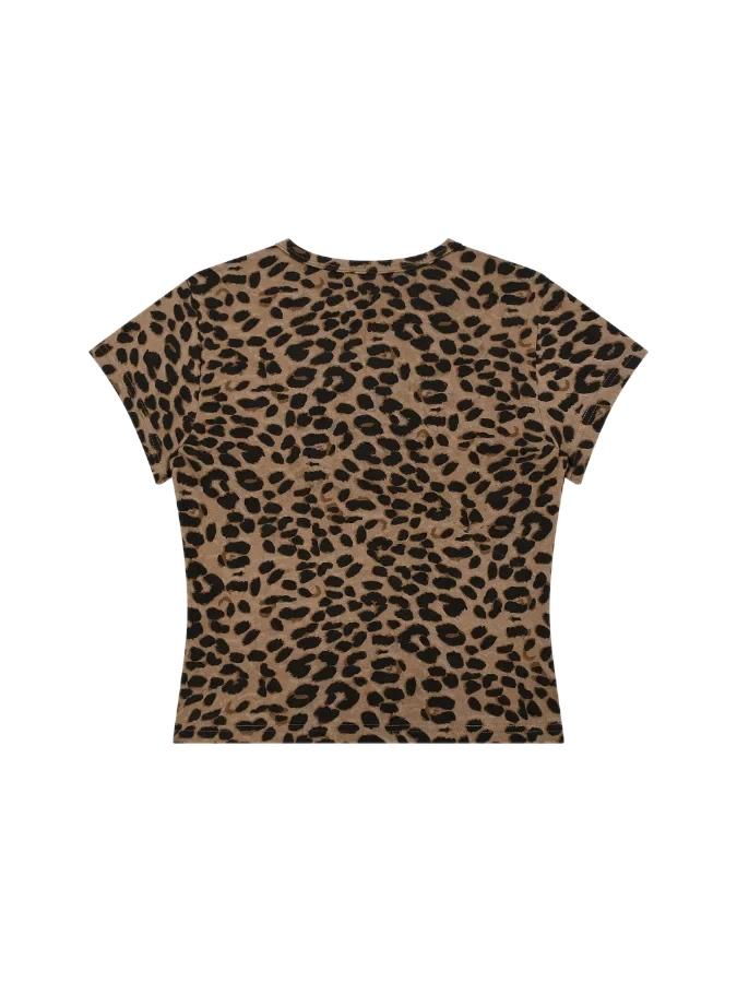 Women's Leopard Print Crop Top Y2K Tee – Brown | Cropped Slim Fit Tee
