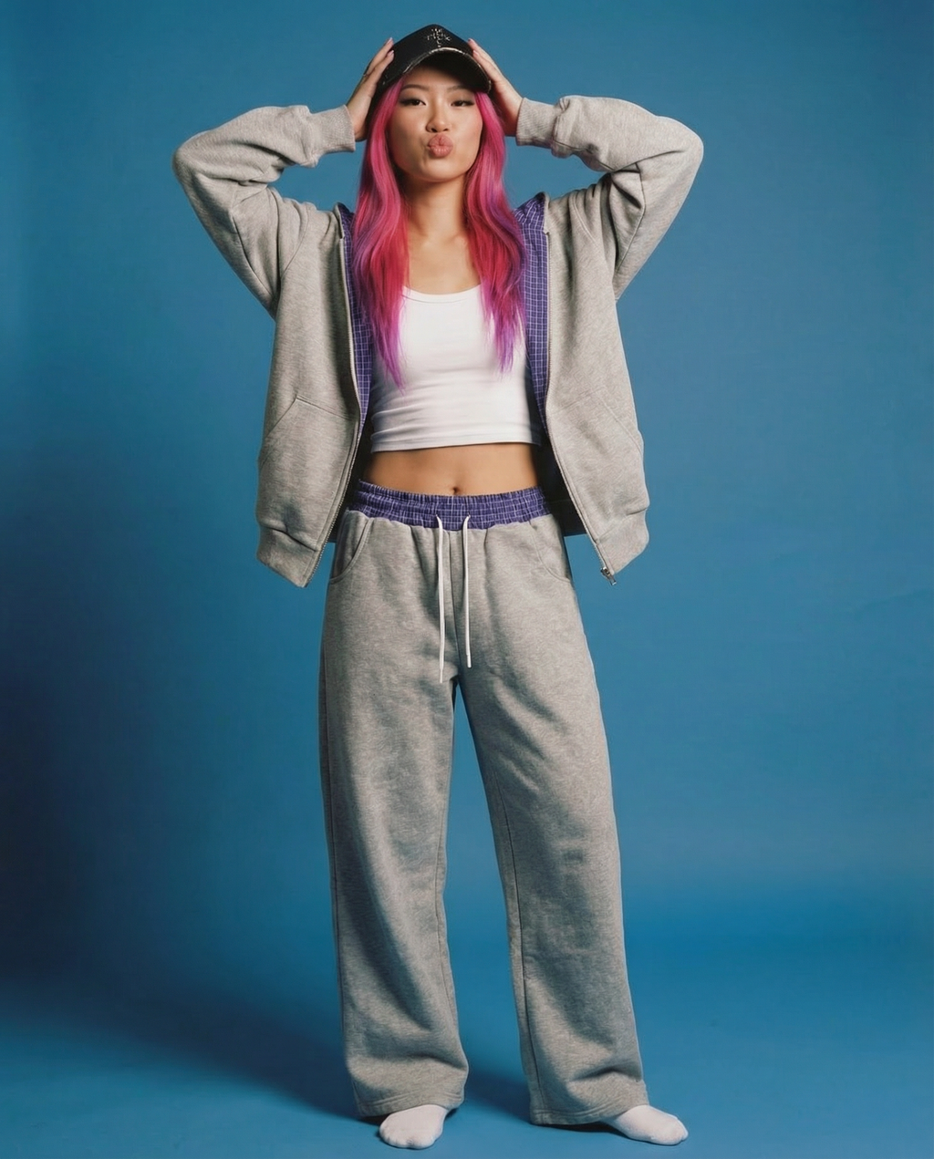 Plaid Waistband Barrel Oversized Y2K Flared Gray Sweatpants