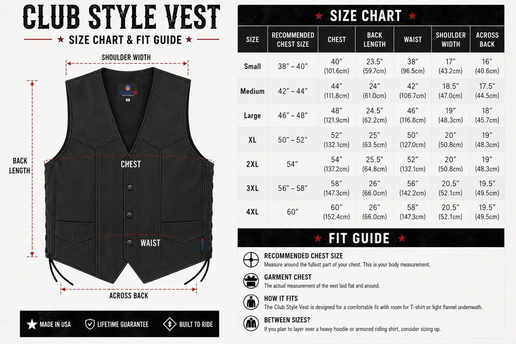 Legendary Men's Leather Club Motorcycle Vest