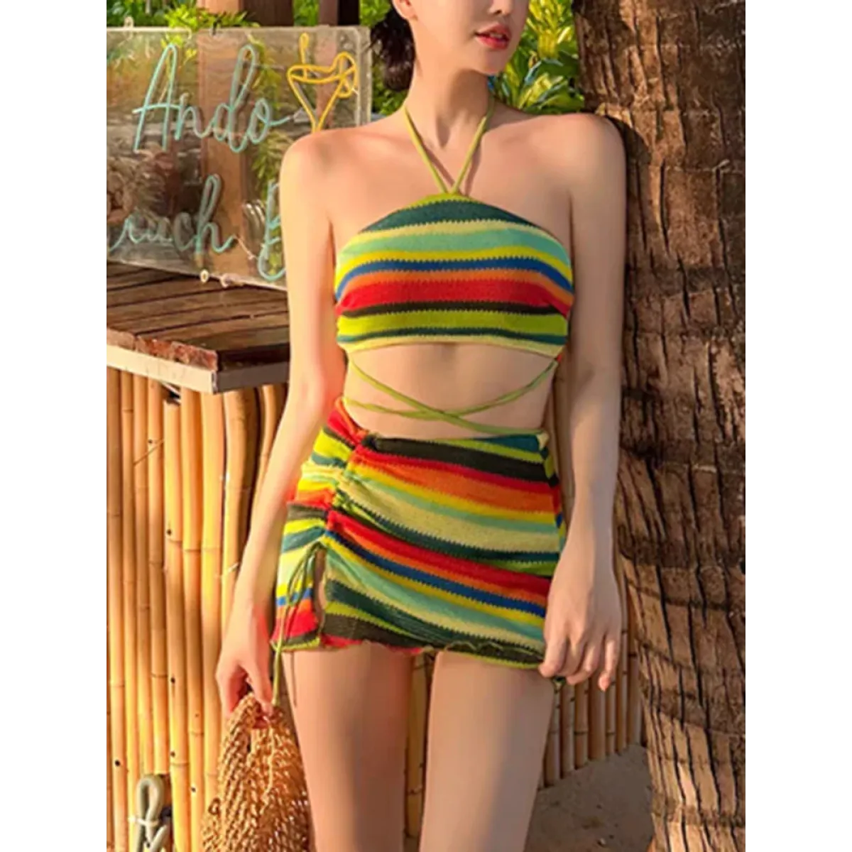 Bikini Set – High Waist Drawstring Skirt Korean Spice Style