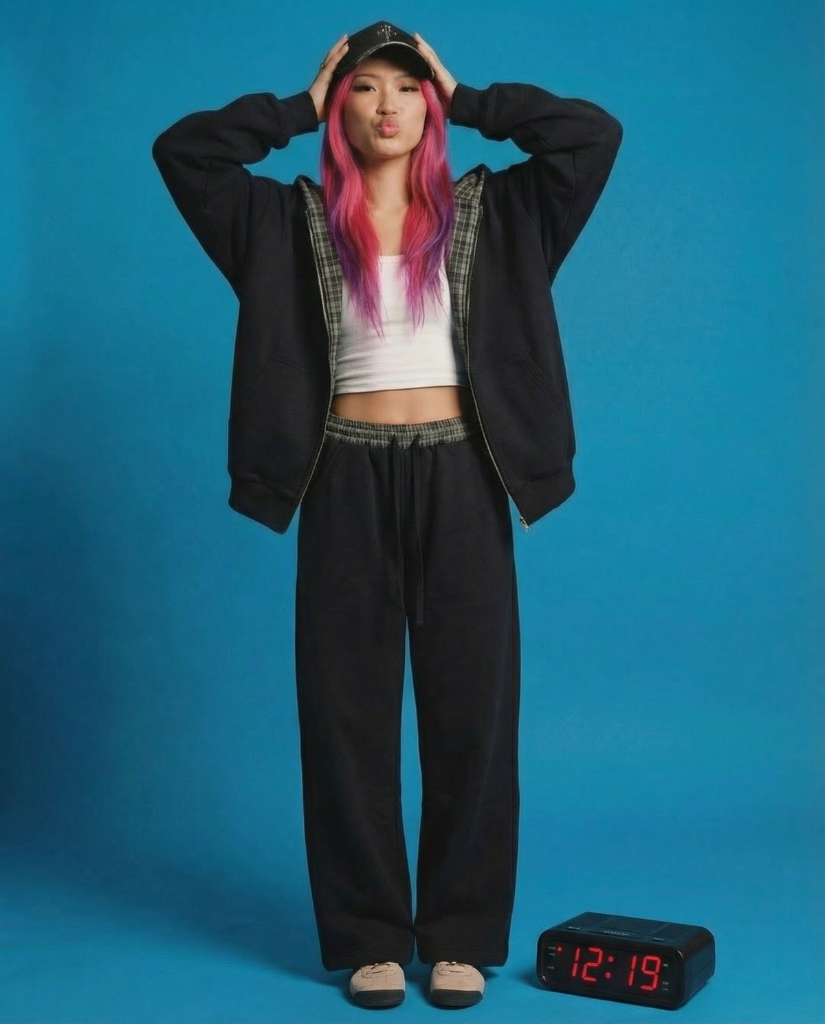 Plaid Waistband Barrel Oversized Y2K Flared Black Sweatpants