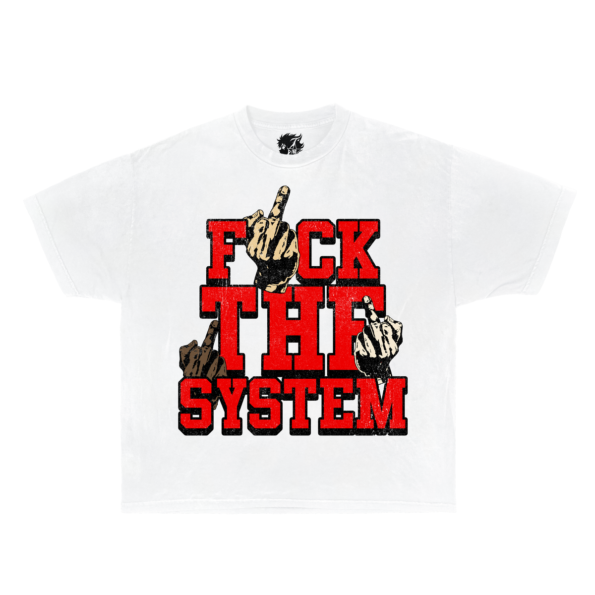 F*ck The System Boxy Vintage Boxy Shirt Graphic Tee Unisex Oversized Streetwear Y2K