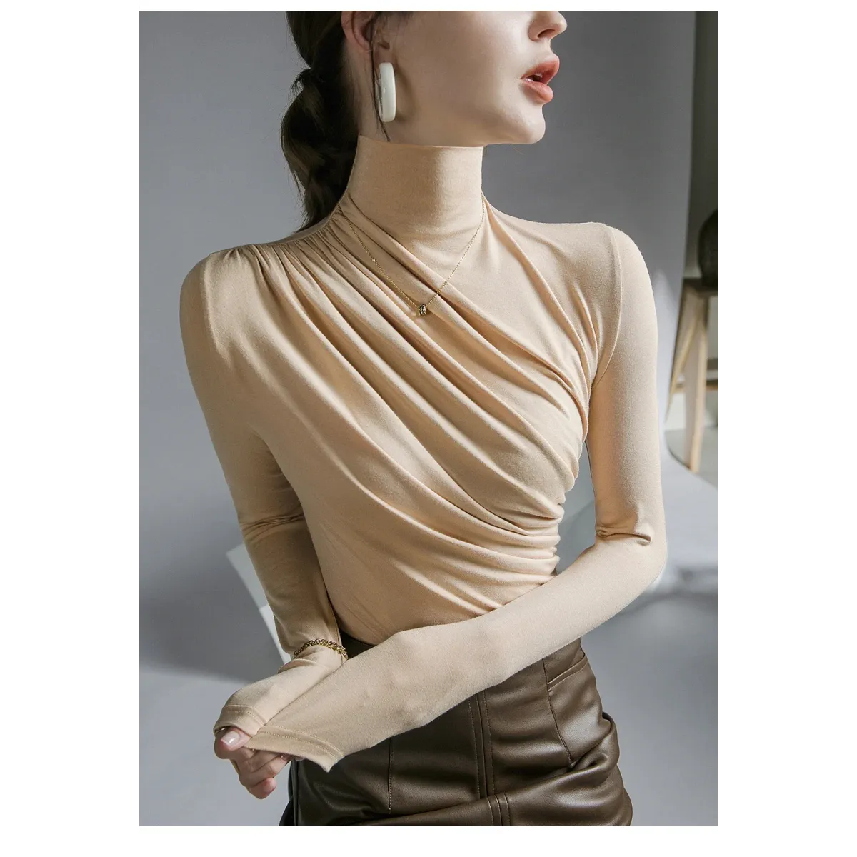 Gothic Pleated Turtleneck Top