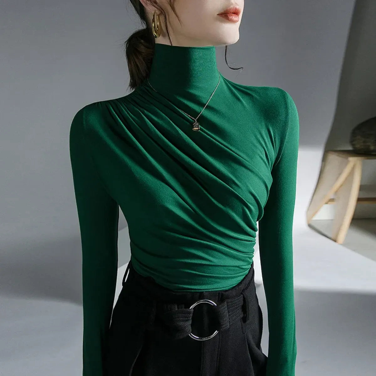 Gothic Pleated Turtleneck Top