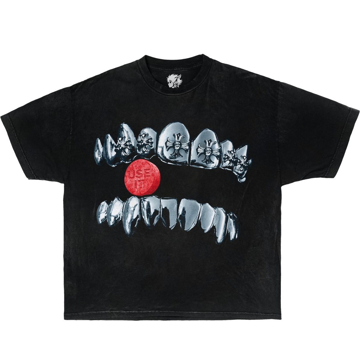 Chrome Heart Cross Grillz Boxy Vintage Shirt Oversized Unisex Graphic Tee Streetwear Y2K