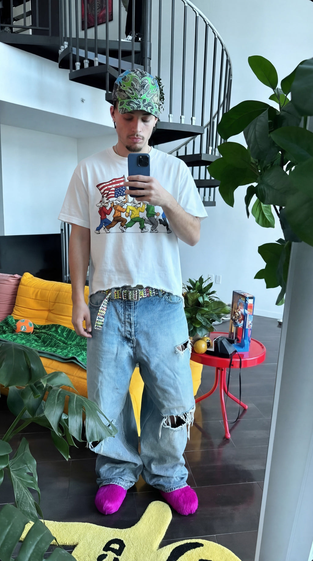 Opposites America Run Vintage Oversized Boxy T-shirt Streetwear Graphic Tee Y2K