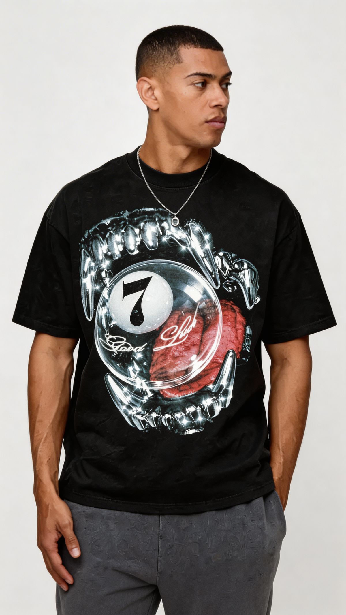 Lucky Seven Fate Graphic Tee Shirt Vintage Washed T-Shirt Streetwear Y2K Oversized