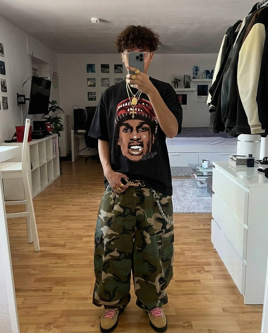 A$AP Rocky Hood Boxy Shirt Vintage Bootleg Streetwear Tee Y2K Oversized Graphic