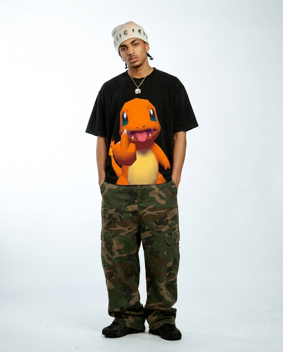 Unhappy Charmander Graphic T-Shirt Cute Anime Gaming Tee Y2K Pokémon Shirts