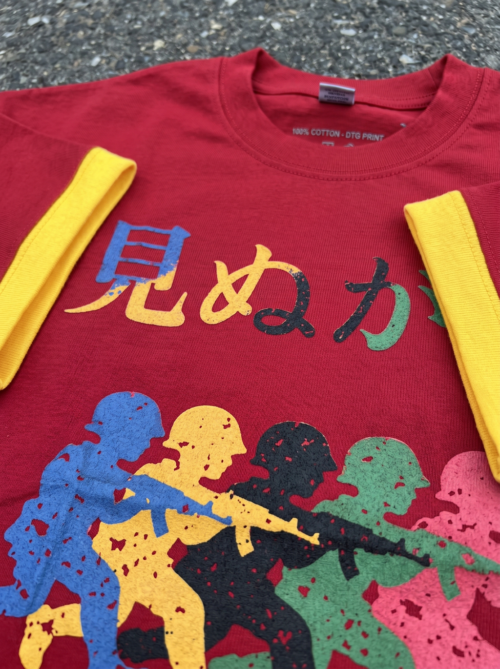 Japanese Neniom Boxy Color Block Graphic  T-Shirt – Oversized Yellow Red Streetwear Tee