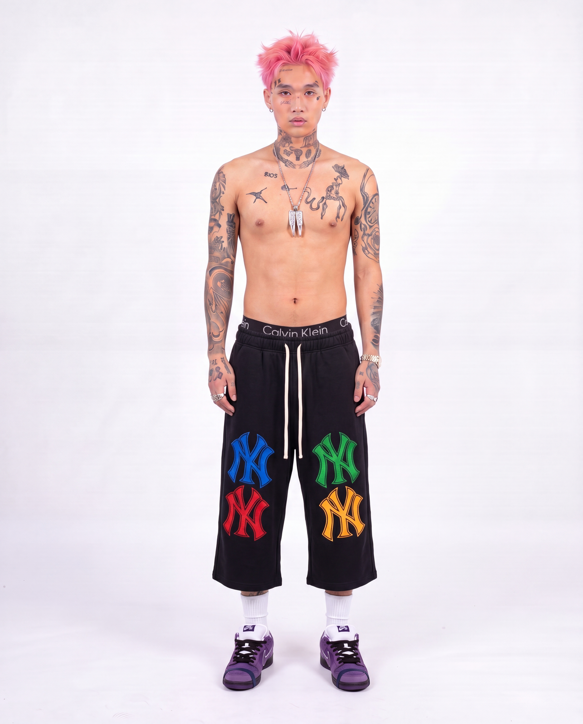 NYC Baggy Basketball 3/4 Length Long Sweat Streetwear Shorts – Oversized Y2K Black