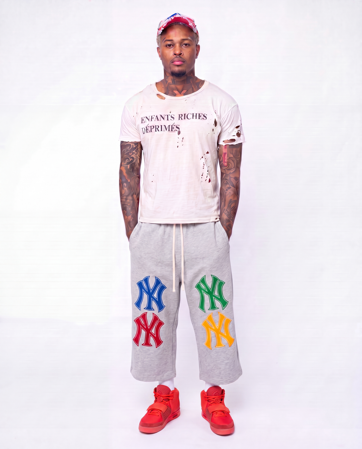 NYC Baggy Basketball 3/4 Length Long Sweat Streetwear Shorts – Oversized Y2K Light Gray