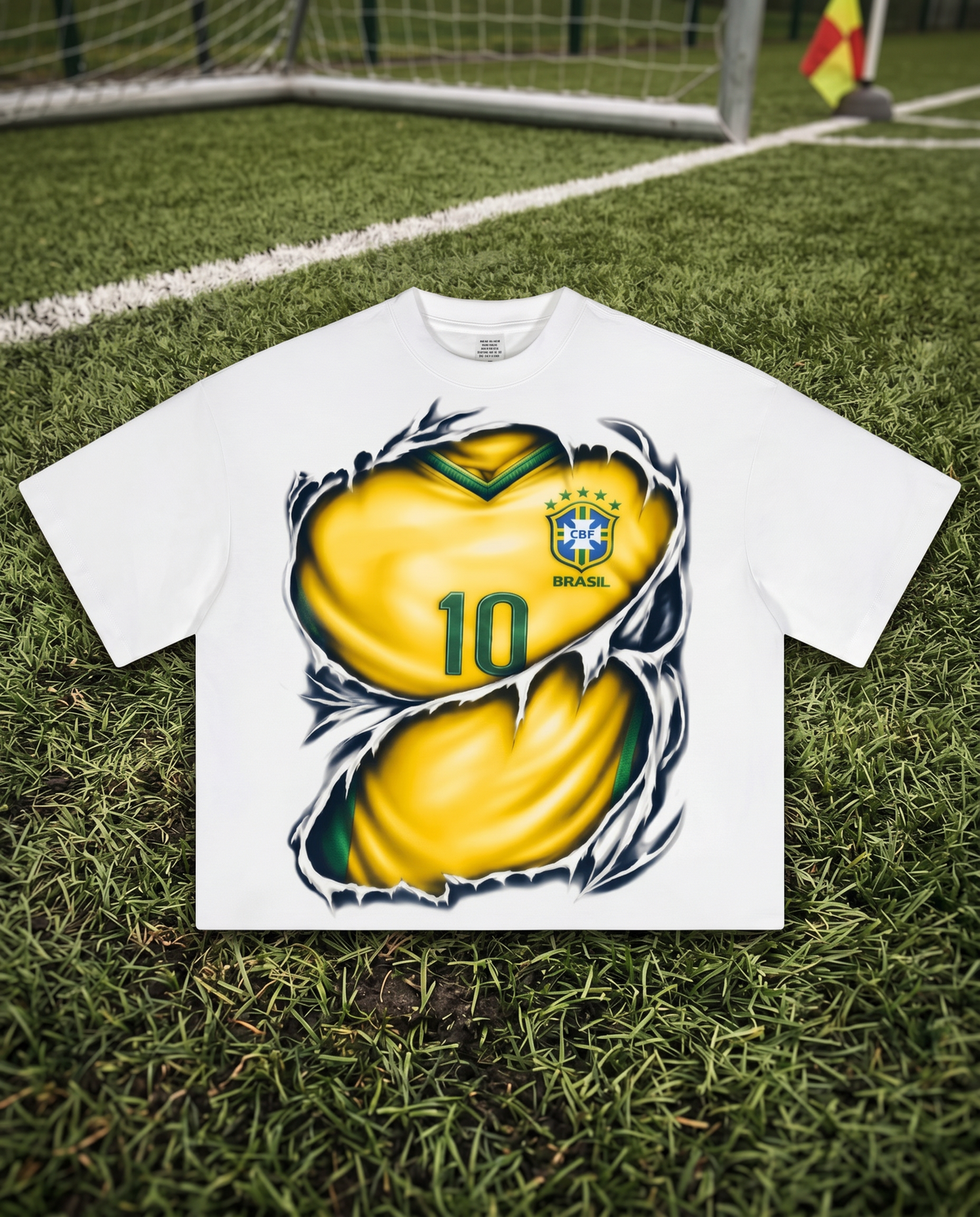 Brazil Soccer Jersey Boxy Oversized Cropped T-Shirt | CBF #10 Ripped Streetwear Tee