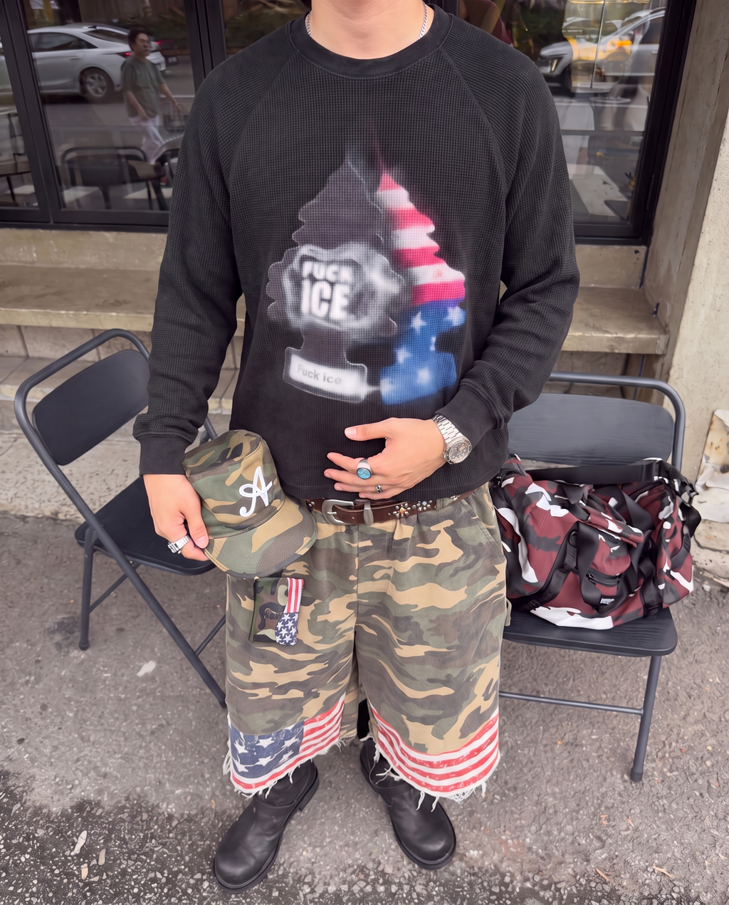 F*CK ICE Vintage Wash Boxy Waffle Streetwear Tee Shirt Thermal | Oversized Waffle