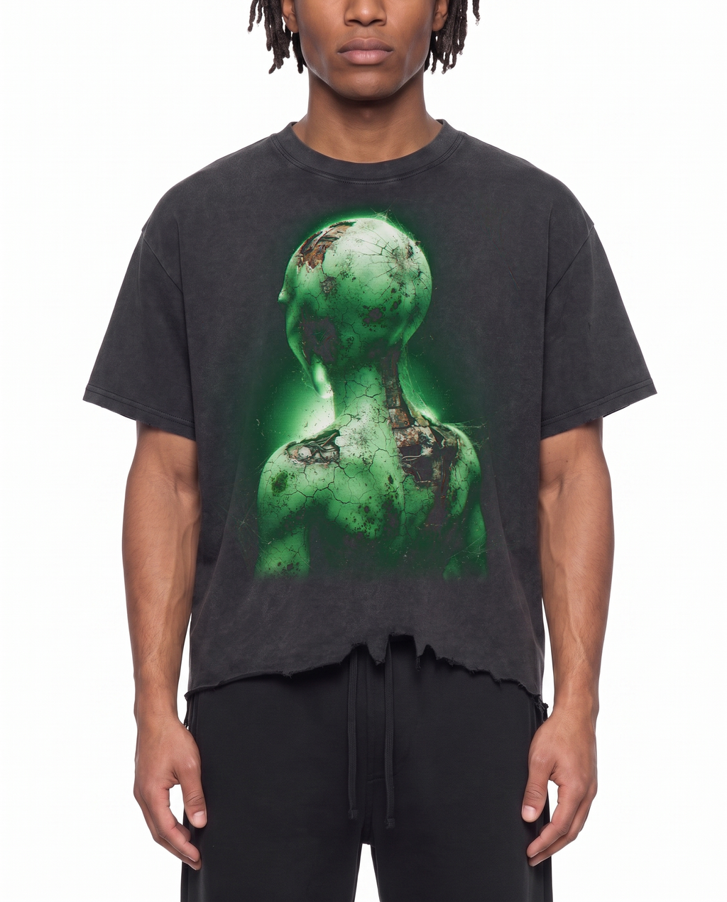 Destroyed Area 51 Alien Distressed Boxy Streetwear Tee Shirt
