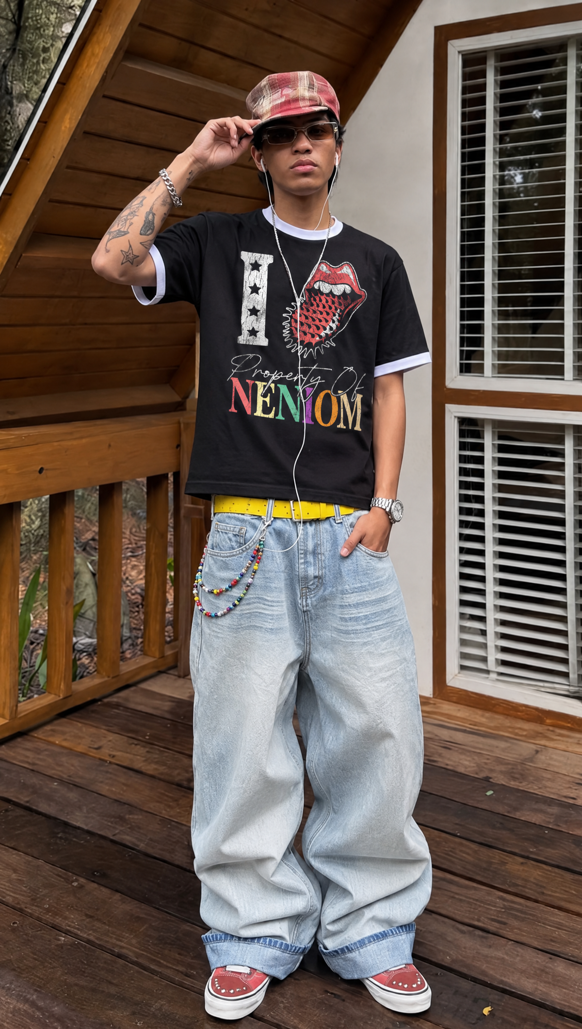 "I Love Property of NENIOM" Distressed Ringer Streetwear Tee