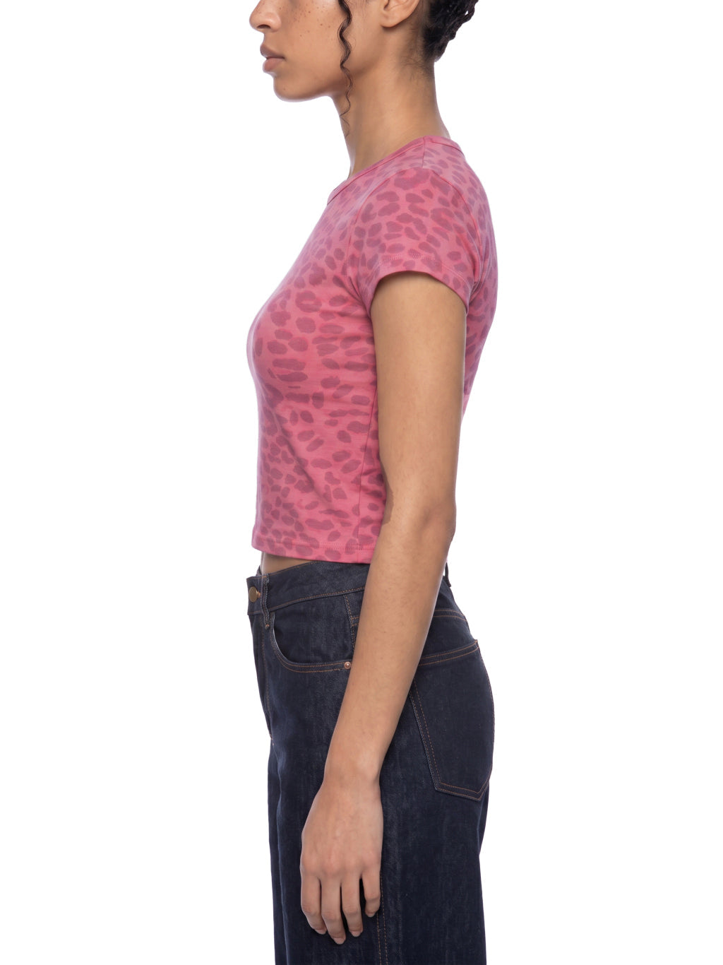 Women's Leopard Print Crop Top Y2K Shirt – Rose Pink | Cropped Slim Fit Tee