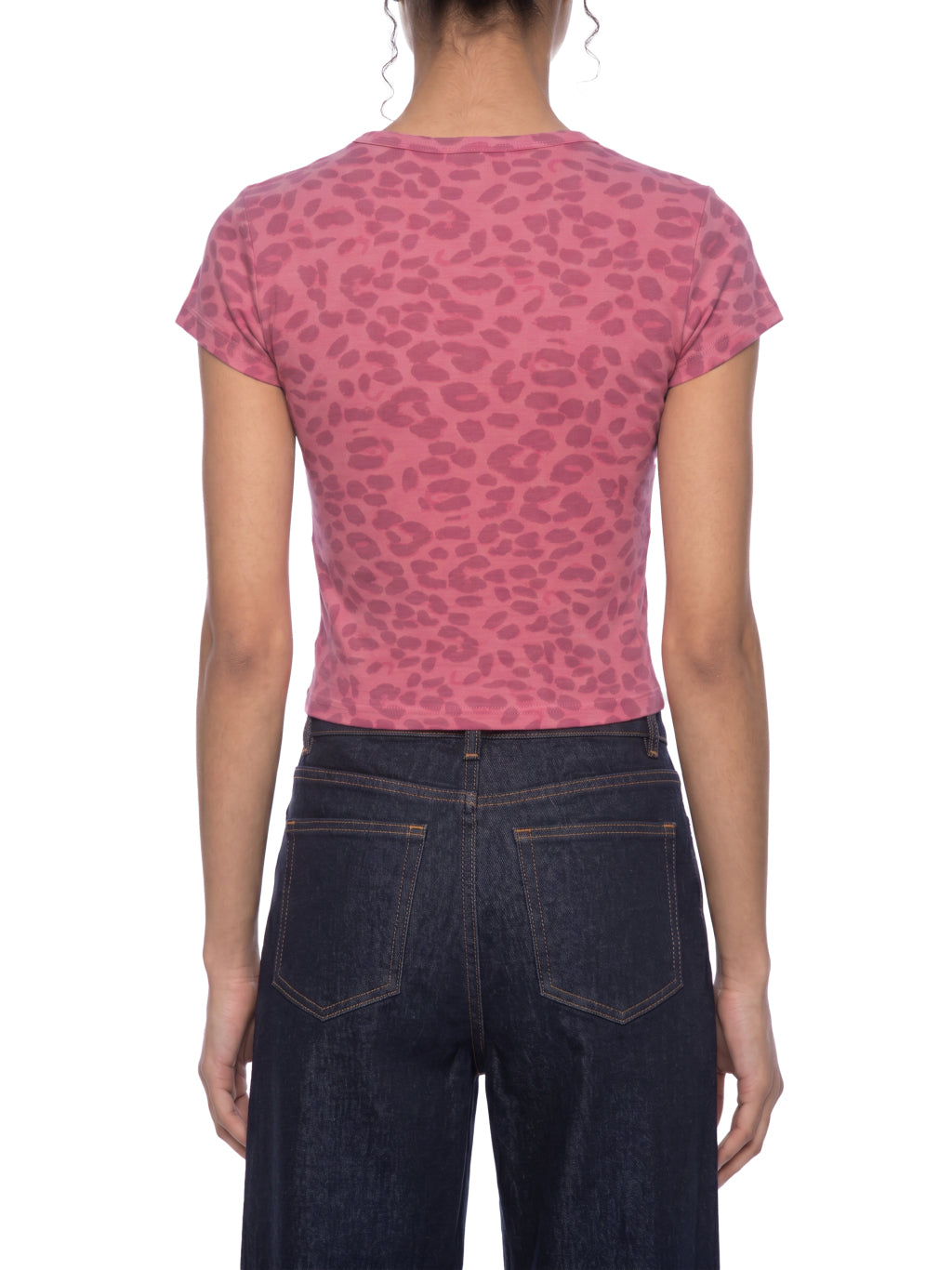 Women's Leopard Print Crop Top Y2K Shirt – Rose Pink | Cropped Slim Fit Tee