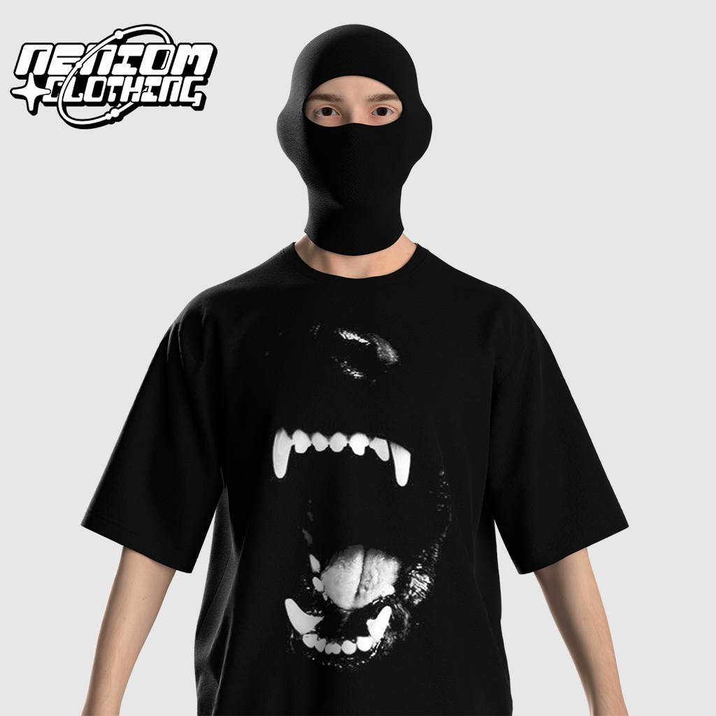 Neniom Vicious Dog Bite Vintage Oversized Boxy Shirt Graphic Tee Streetwear Y2K