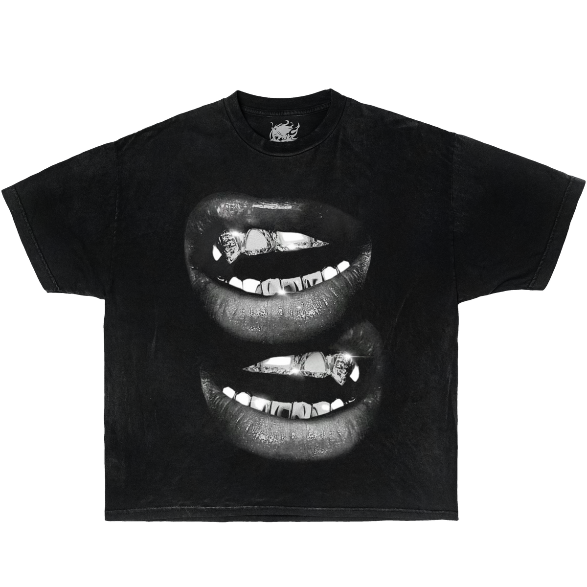 Grin Fang Mouth Boxy Vintage Shirt Oversized Unisex Streetwear Graphic Tees Y2K