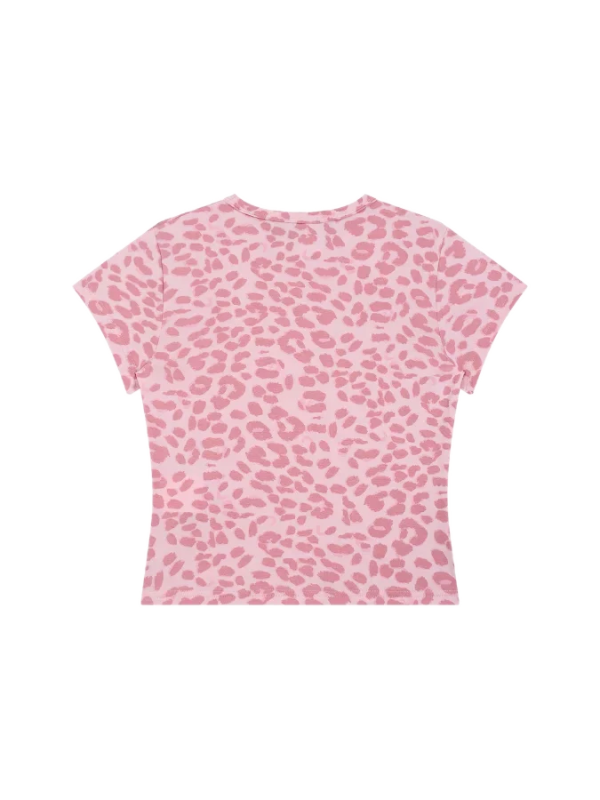 Women's Leopard Print Crop Top Y2K Shirt – Light Pink | Cropped Slim Fit Tee